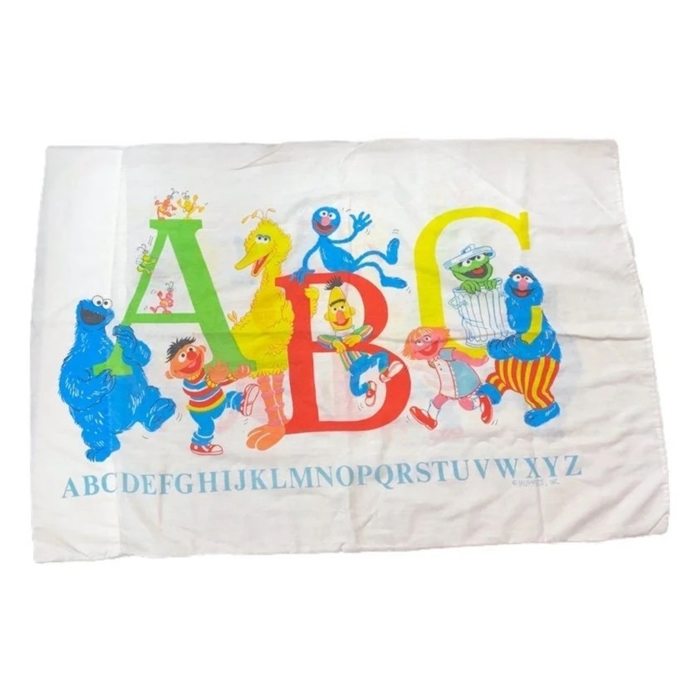 Vintage Sesame Street ABC Alphabet White Standard Size Pillowcase